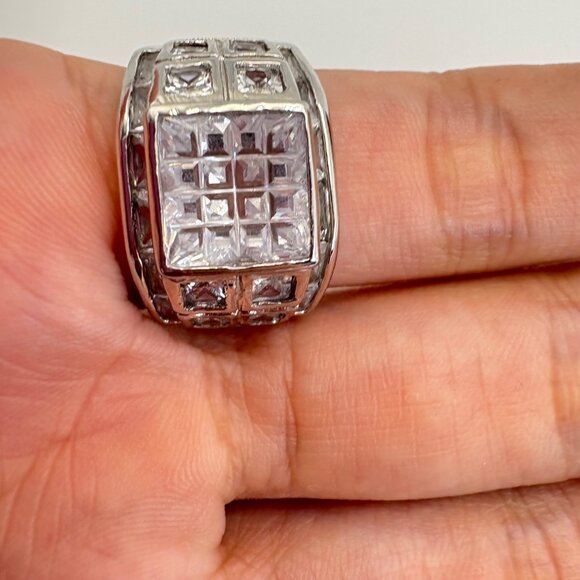 VTG Sterling Silver 925 Cubic Zirconia Tapered Band Statement Ring Size 8.75 - Picture 10 of 11